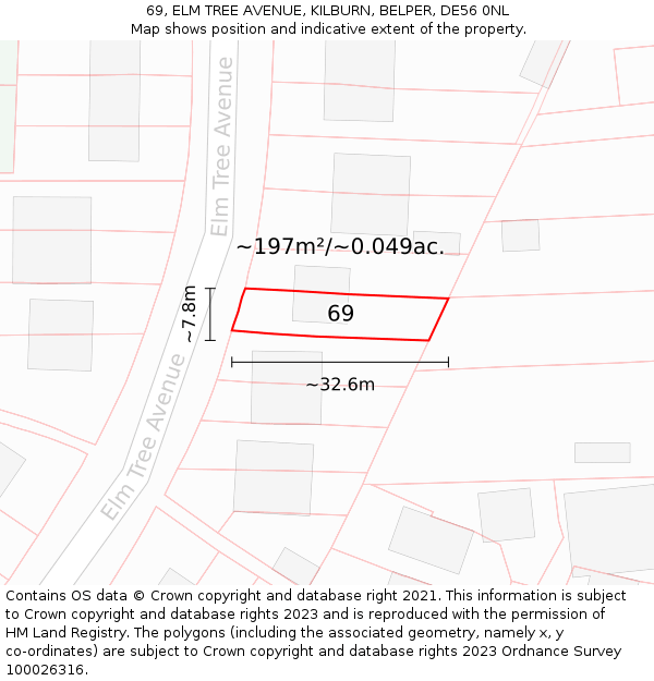 69, ELM TREE AVENUE, KILBURN, BELPER, DE56 0NL: Plot and title map