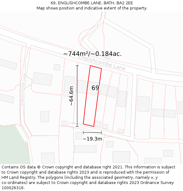 69, ENGLISHCOMBE LANE, BATH, BA2 2EE: Plot and title map