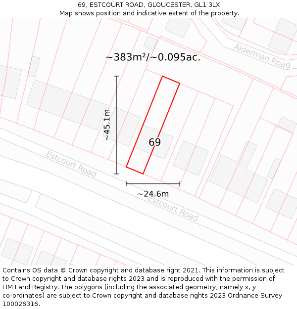 69, ESTCOURT ROAD, GLOUCESTER, GL1 3LX: Plot and title map
