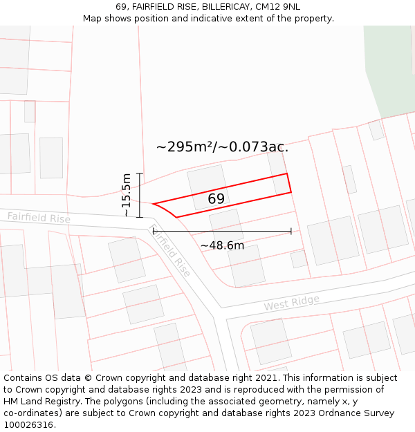 69, FAIRFIELD RISE, BILLERICAY, CM12 9NL: Plot and title map