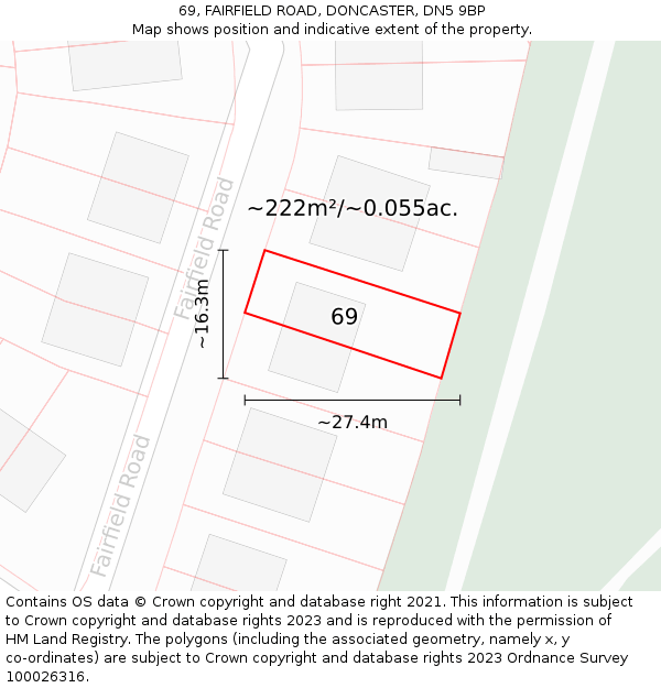 69, FAIRFIELD ROAD, DONCASTER, DN5 9BP: Plot and title map