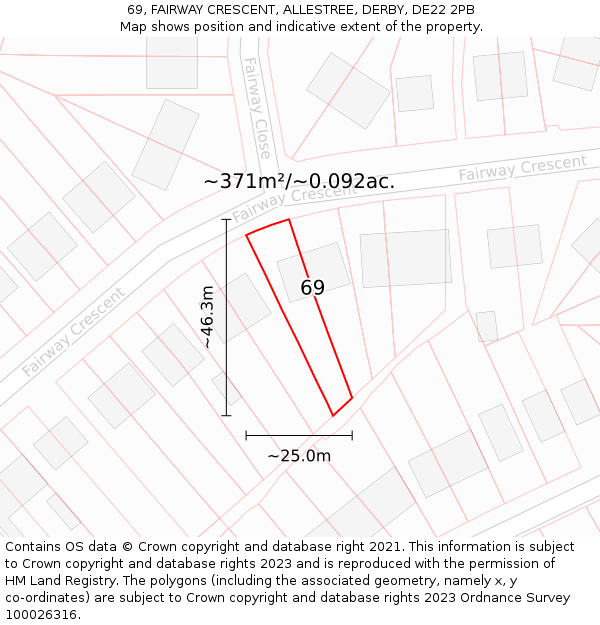 69, FAIRWAY CRESCENT, ALLESTREE, DERBY, DE22 2PB: Plot and title map