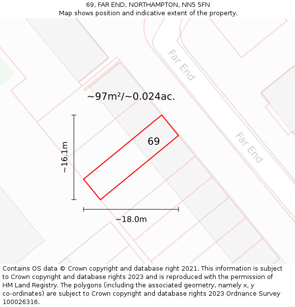 69, FAR END, NORTHAMPTON, NN5 5FN: Plot and title map