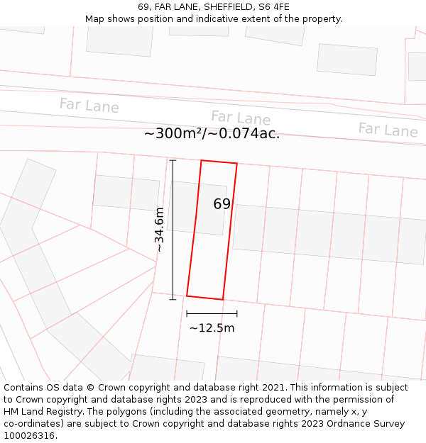 69, FAR LANE, SHEFFIELD, S6 4FE: Plot and title map