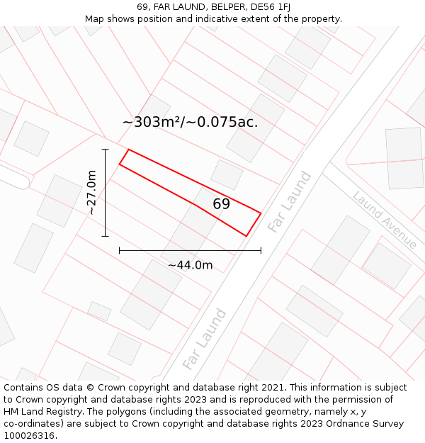69, FAR LAUND, BELPER, DE56 1FJ: Plot and title map
