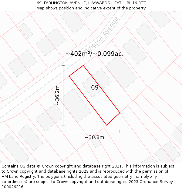 69, FARLINGTON AVENUE, HAYWARDS HEATH, RH16 3EZ: Plot and title map