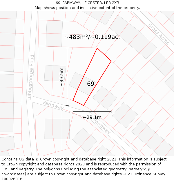 69, FARMWAY, LEICESTER, LE3 2XB: Plot and title map
