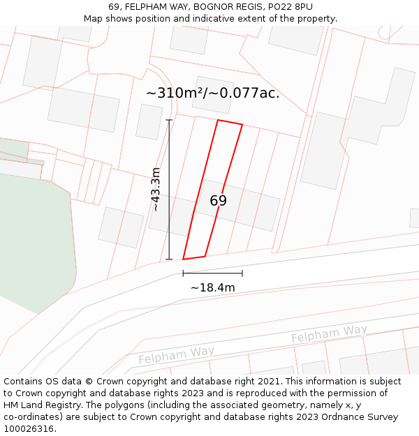 69, FELPHAM WAY, BOGNOR REGIS, PO22 8PU: Plot and title map