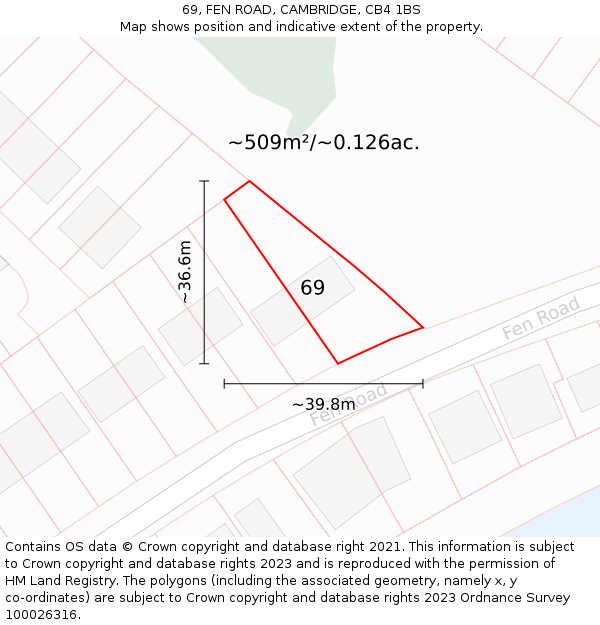 69, FEN ROAD, CAMBRIDGE, CB4 1BS: Plot and title map
