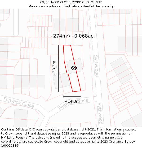 69, FENWICK CLOSE, WOKING, GU21 3BZ: Plot and title map