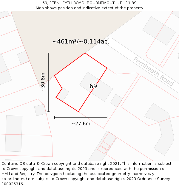 69, FERNHEATH ROAD, BOURNEMOUTH, BH11 8SJ: Plot and title map