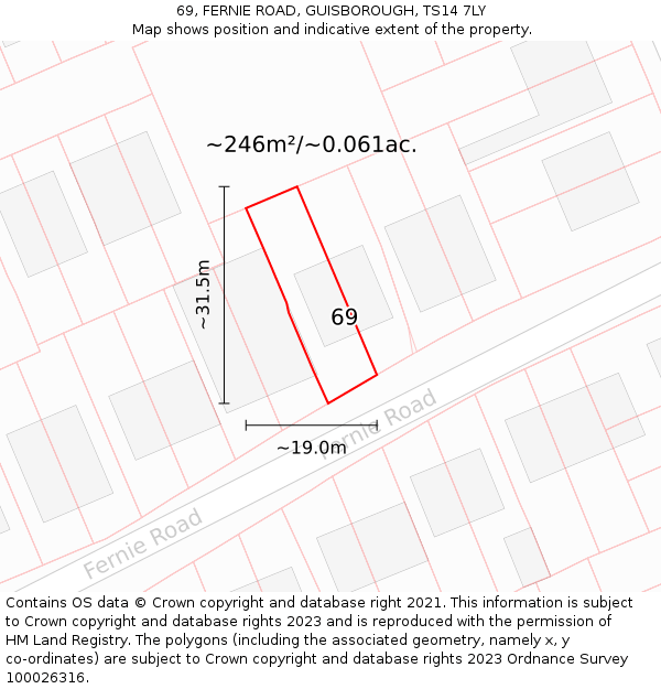 69, FERNIE ROAD, GUISBOROUGH, TS14 7LY: Plot and title map