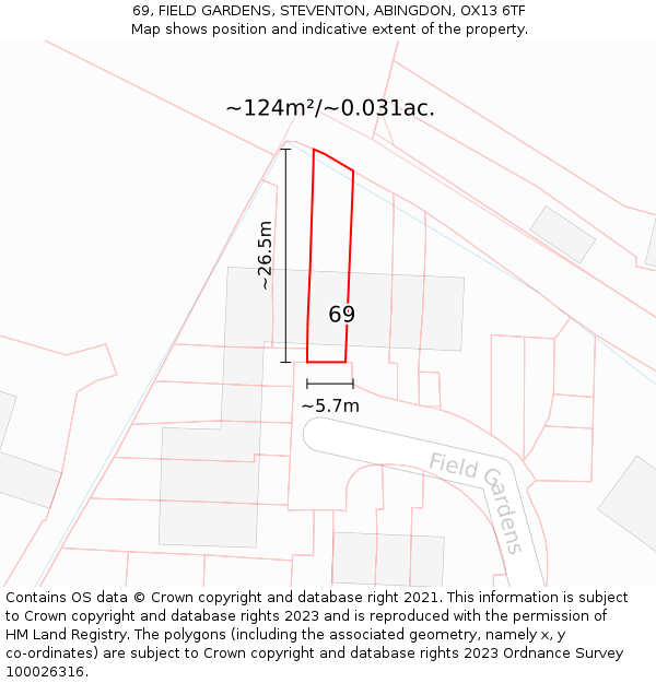 69, FIELD GARDENS, STEVENTON, ABINGDON, OX13 6TF: Plot and title map