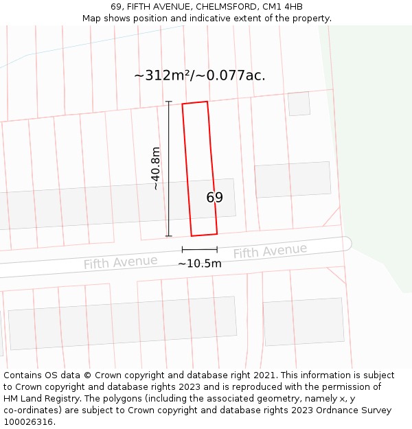 69, FIFTH AVENUE, CHELMSFORD, CM1 4HB: Plot and title map