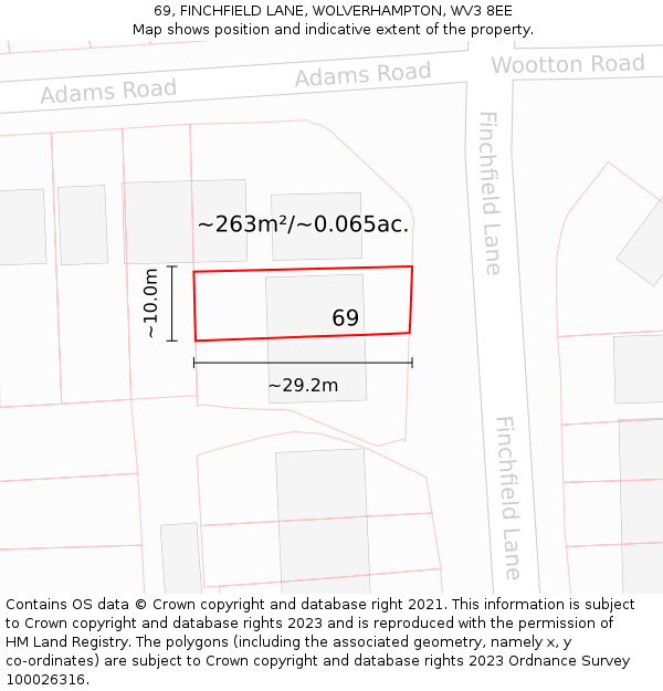 69, FINCHFIELD LANE, WOLVERHAMPTON, WV3 8EE: Plot and title map