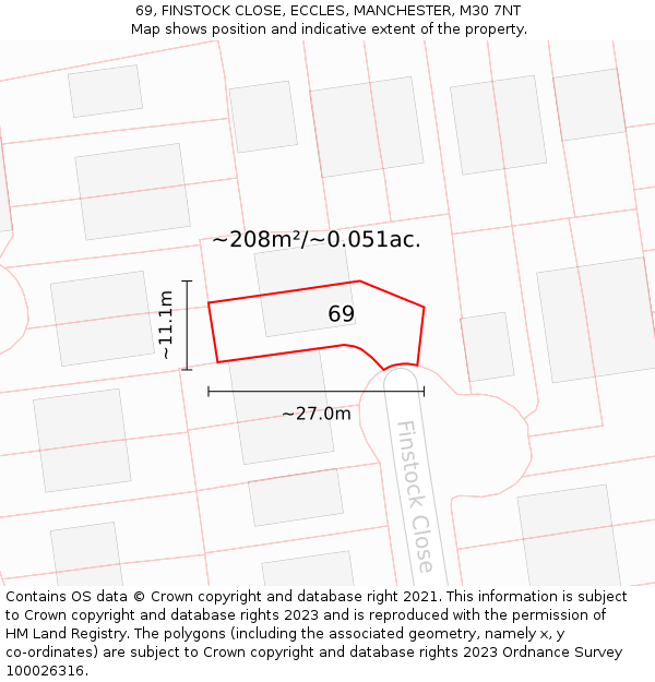 69, FINSTOCK CLOSE, ECCLES, MANCHESTER, M30 7NT: Plot and title map