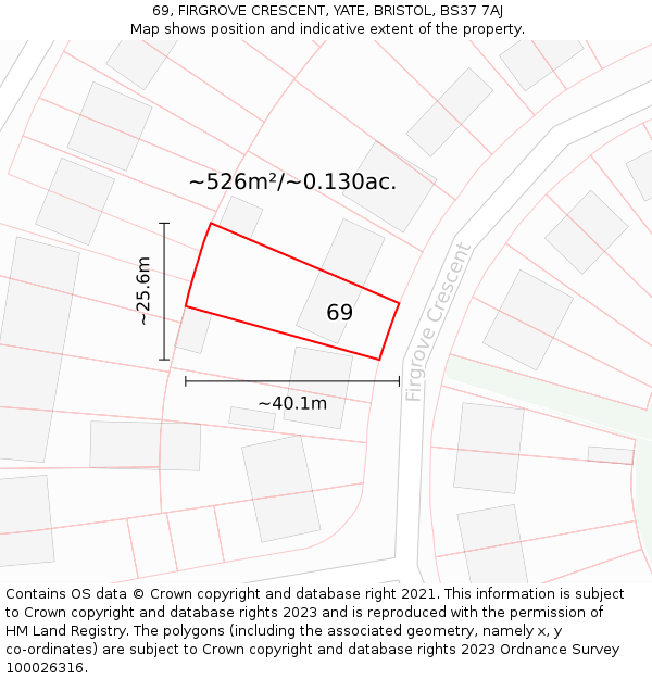 69, FIRGROVE CRESCENT, YATE, BRISTOL, BS37 7AJ: Plot and title map