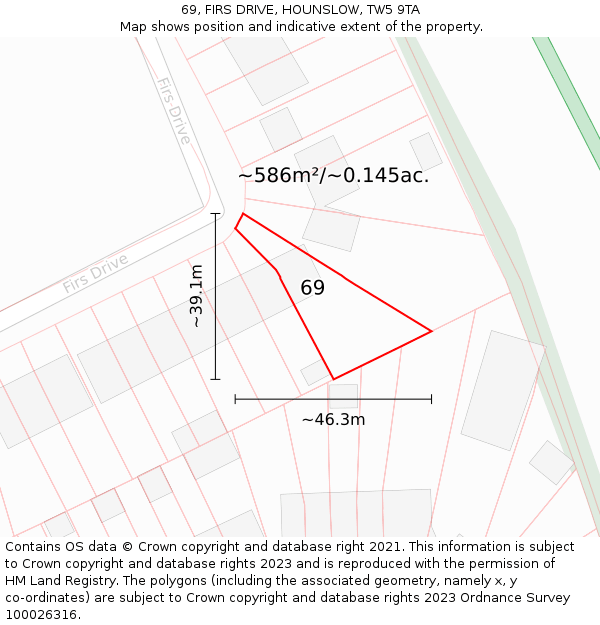 69, FIRS DRIVE, HOUNSLOW, TW5 9TA: Plot and title map