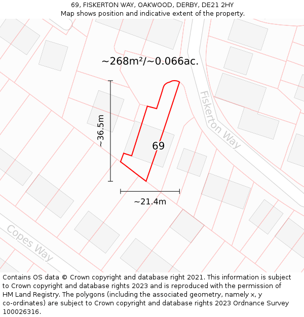 69, FISKERTON WAY, OAKWOOD, DERBY, DE21 2HY: Plot and title map