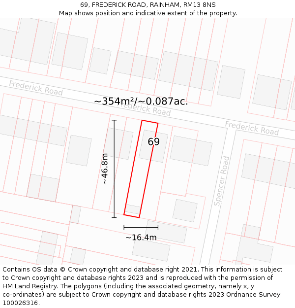 69, FREDERICK ROAD, RAINHAM, RM13 8NS: Plot and title map