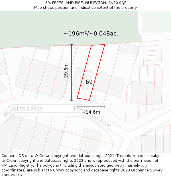 69, FREESLAND RISE, NUNEATON, CV10 9QE: Plot and title map