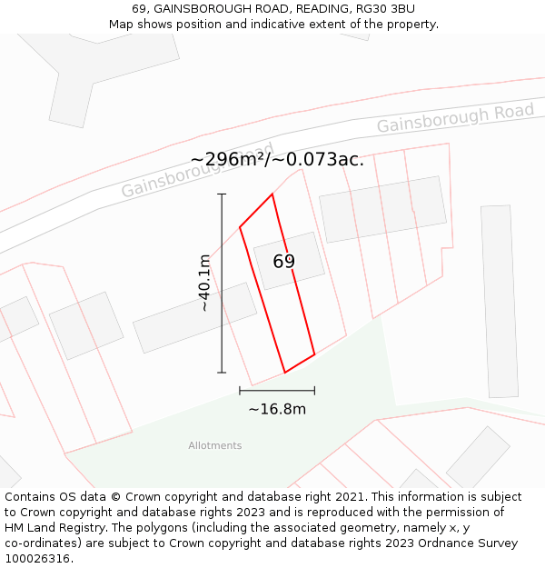 69, GAINSBOROUGH ROAD, READING, RG30 3BU: Plot and title map