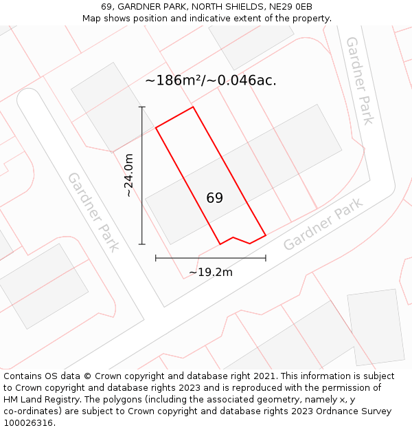 69, GARDNER PARK, NORTH SHIELDS, NE29 0EB: Plot and title map