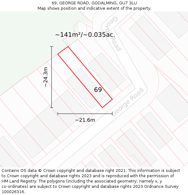 69, GEORGE ROAD, GODALMING, GU7 3LU: Plot and title map