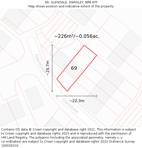 69, GLENDALE, SWANLEY, BR8 8TP: Plot and title map