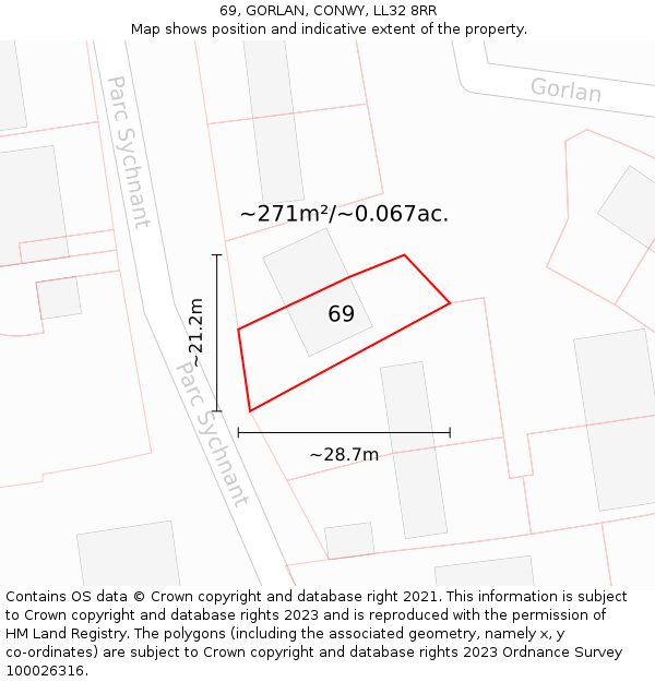 69, GORLAN, CONWY, LL32 8RR: Plot and title map