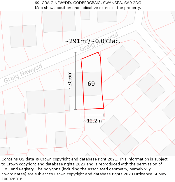 69, GRAIG NEWYDD, GODRERGRAIG, SWANSEA, SA9 2DG: Plot and title map