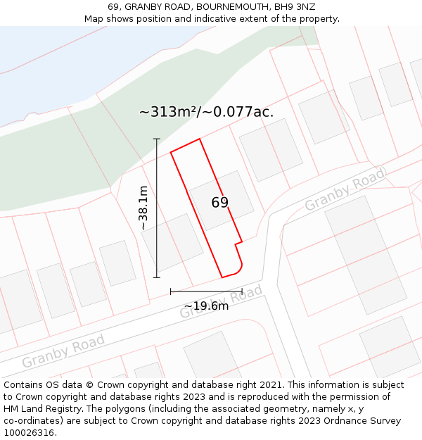 69, GRANBY ROAD, BOURNEMOUTH, BH9 3NZ: Plot and title map