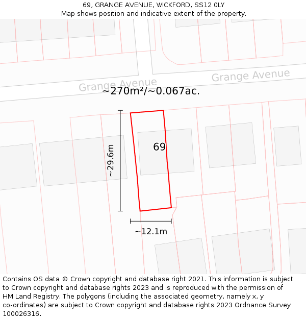 69, GRANGE AVENUE, WICKFORD, SS12 0LY: Plot and title map