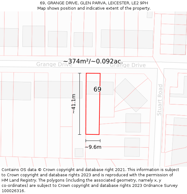 69, GRANGE DRIVE, GLEN PARVA, LEICESTER, LE2 9PH: Plot and title map