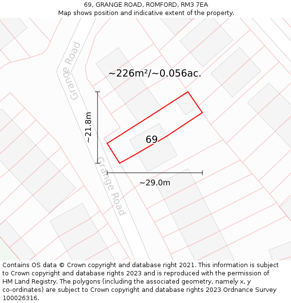 69, GRANGE ROAD, ROMFORD, RM3 7EA: Plot and title map