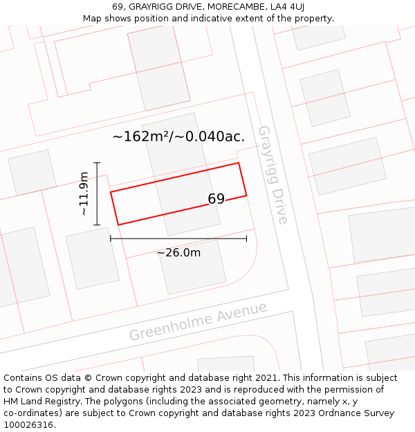 69, GRAYRIGG DRIVE, MORECAMBE, LA4 4UJ: Plot and title map