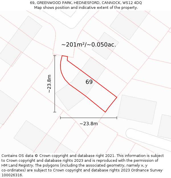 69, GREENWOOD PARK, HEDNESFORD, CANNOCK, WS12 4DQ: Plot and title map
