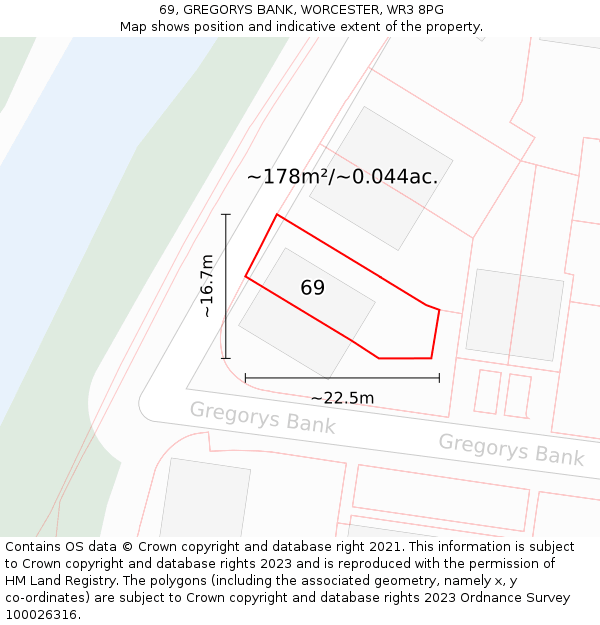69, GREGORYS BANK, WORCESTER, WR3 8PG: Plot and title map