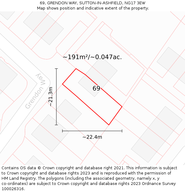 69, GRENDON WAY, SUTTON-IN-ASHFIELD, NG17 3EW: Plot and title map