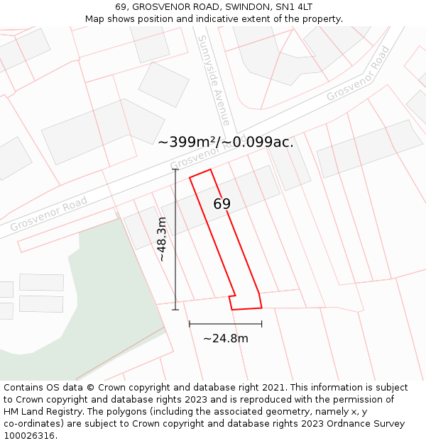 69, GROSVENOR ROAD, SWINDON, SN1 4LT: Plot and title map