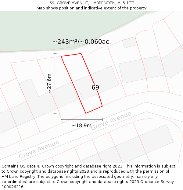 69, GROVE AVENUE, HARPENDEN, AL5 1EZ: Plot and title map