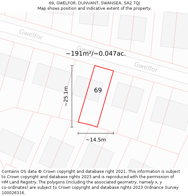 69, GWELFOR, DUNVANT, SWANSEA, SA2 7QJ: Plot and title map