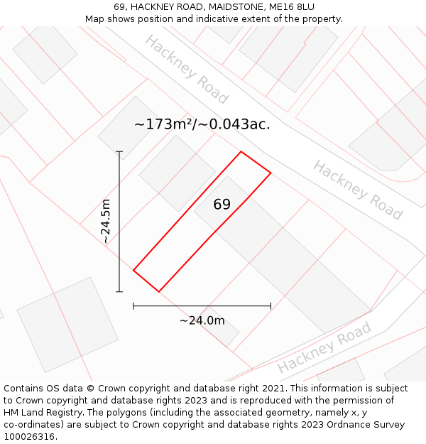 69, HACKNEY ROAD, MAIDSTONE, ME16 8LU: Plot and title map