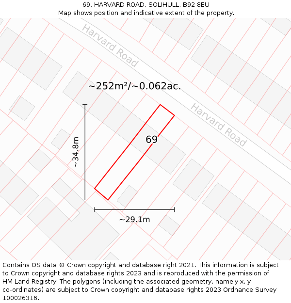 69, HARVARD ROAD, SOLIHULL, B92 8EU: Plot and title map