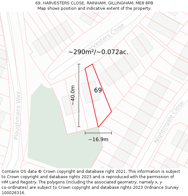 69, HARVESTERS CLOSE, RAINHAM, GILLINGHAM, ME8 8PB: Plot and title map
