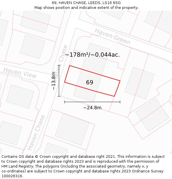 69, HAVEN CHASE, LEEDS, LS16 6SG: Plot and title map