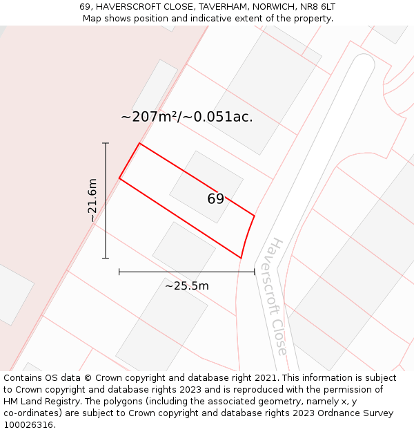 69, HAVERSCROFT CLOSE, TAVERHAM, NORWICH, NR8 6LT: Plot and title map