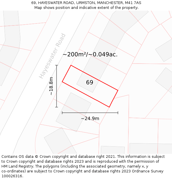 69, HAYESWATER ROAD, URMSTON, MANCHESTER, M41 7AS: Plot and title map