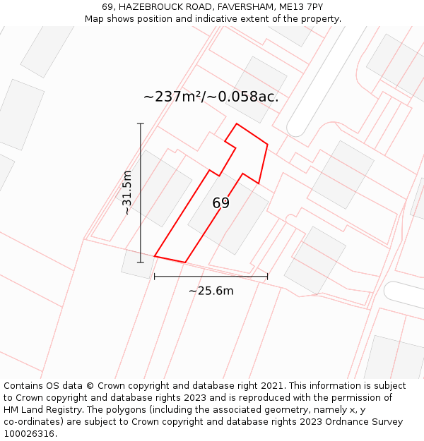 69, HAZEBROUCK ROAD, FAVERSHAM, ME13 7PY: Plot and title map