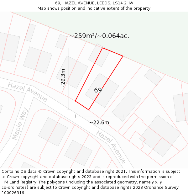 69, HAZEL AVENUE, LEEDS, LS14 2HW: Plot and title map